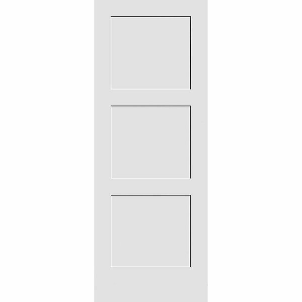 Codel Doors 30" x 80" Primed 3-Panel Equal Panel Interior Shaker Slab Door 2668pri8433